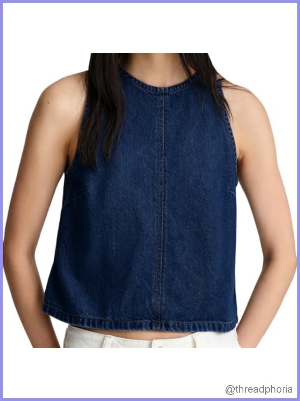 Womens Denim Crop Tank Top Sleeveless High Neck Casual Loose Fit Summer